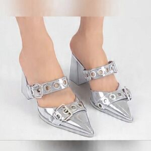 NIB Raid PU Faux Leather Silver Studded Women's Heels